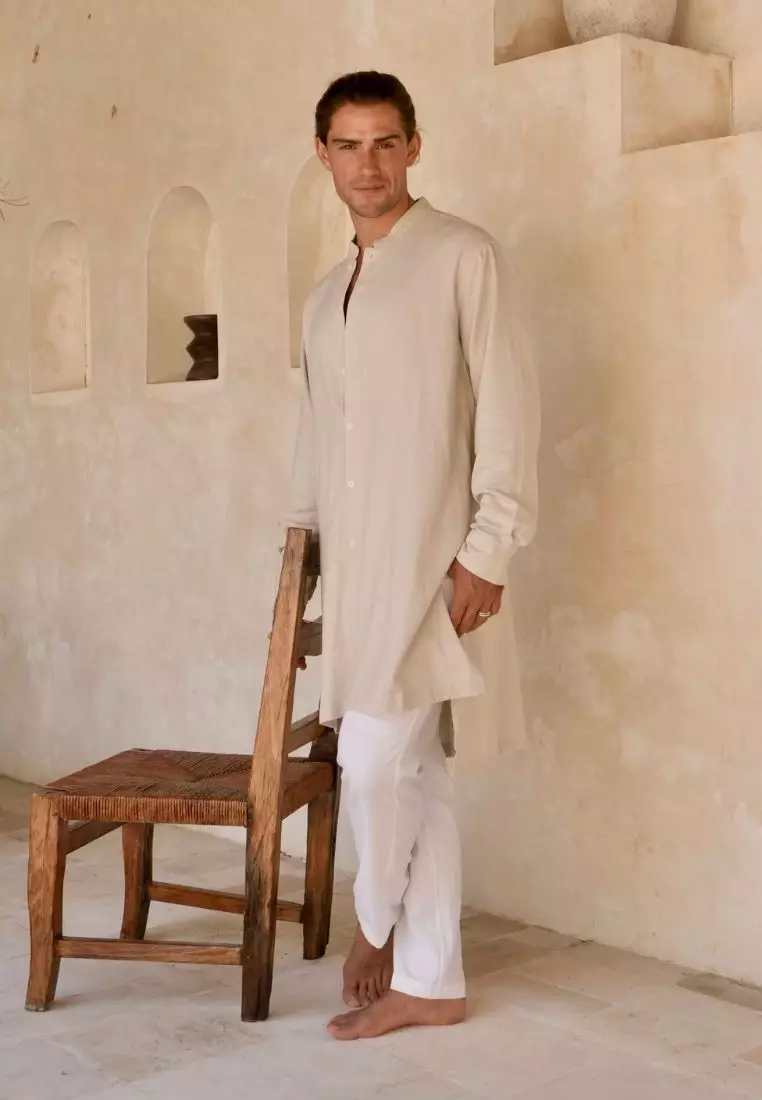 Alula Kemeja Koko Panjang Linen Pria Warna Cream | Linen Long Sleeves Shirt Men Cream