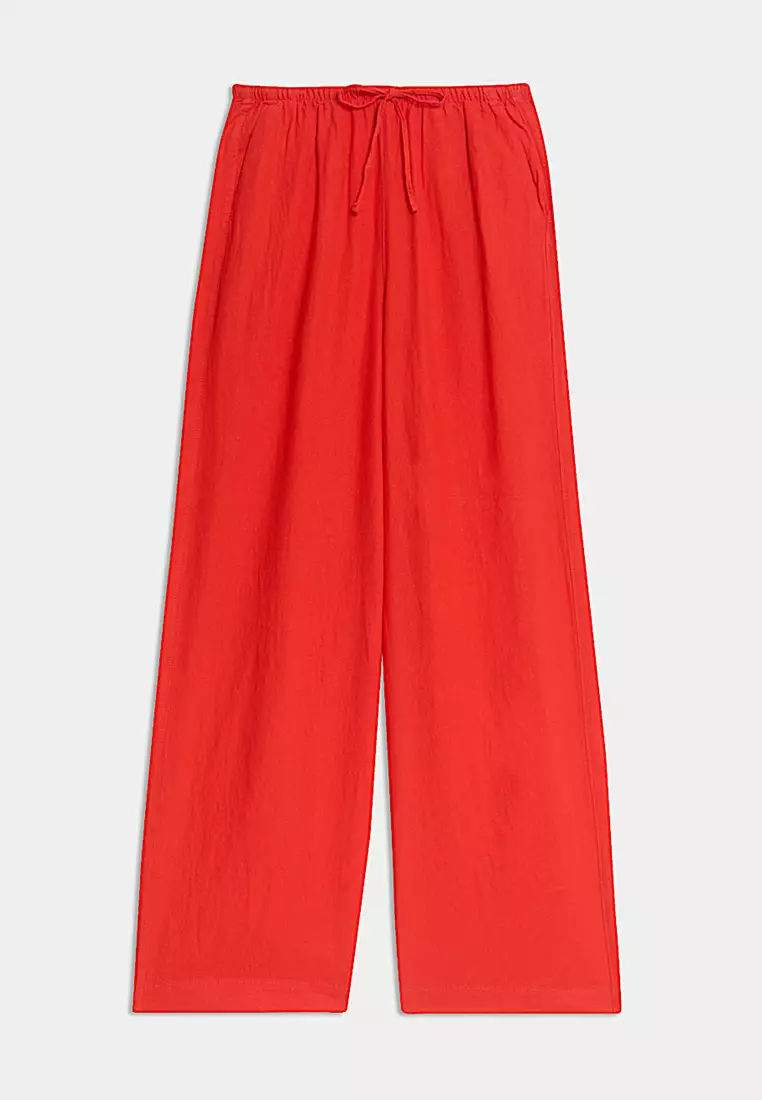 Linen Blend Wide Leg Trousers