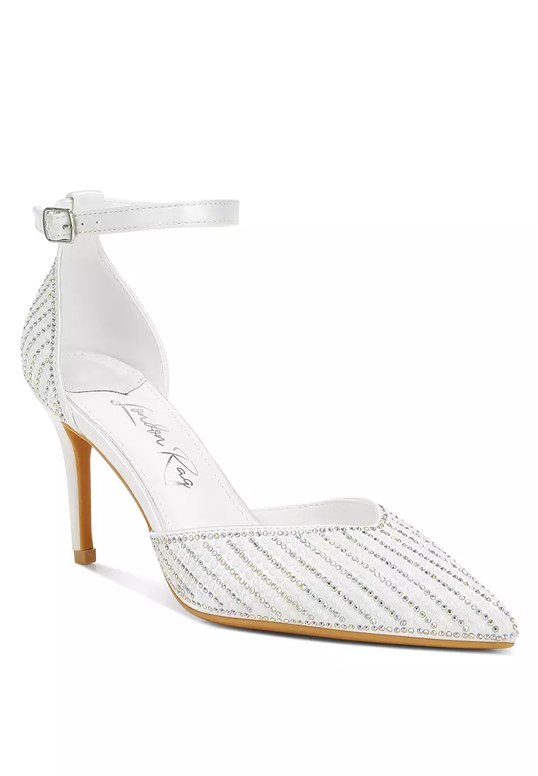 Pearls & Sequins Embellished Stiletto Sandals in White