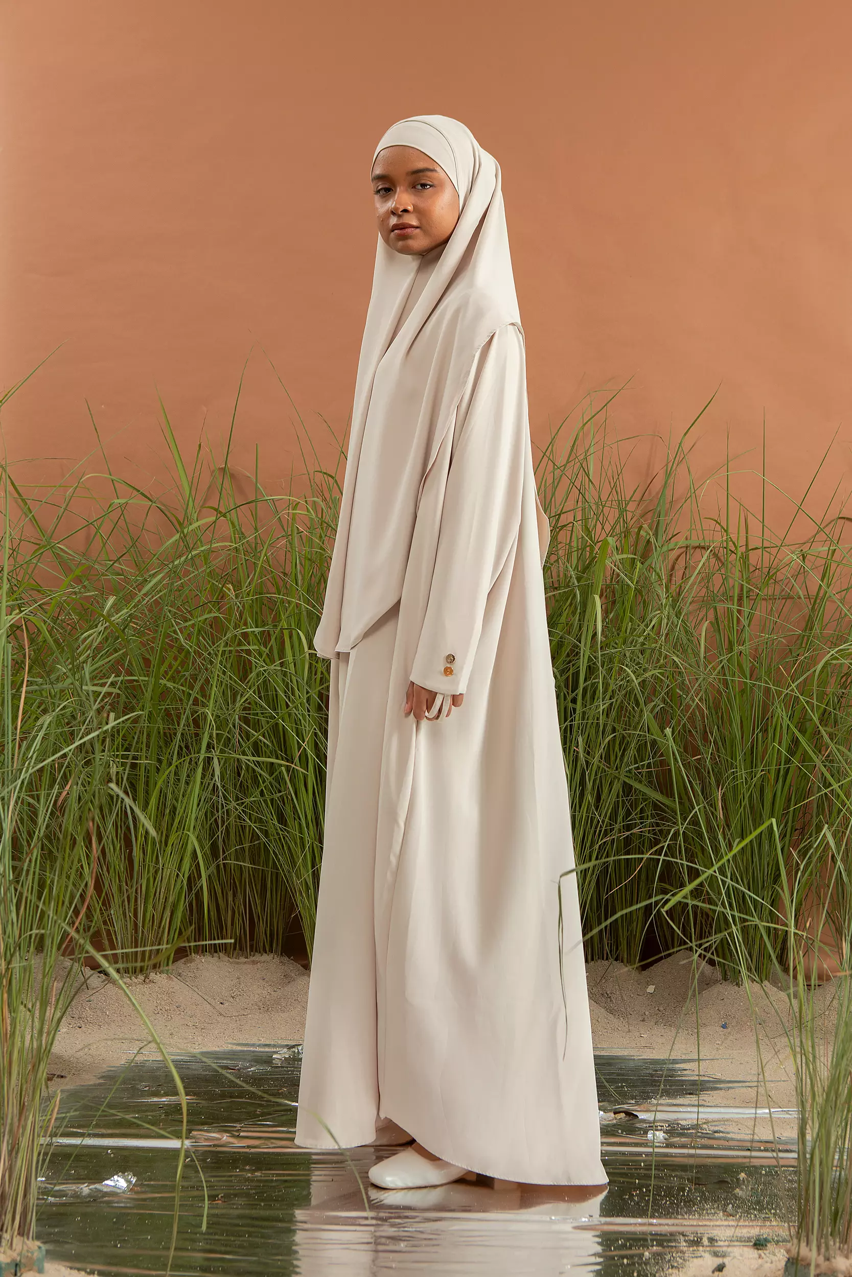 Asma Abaya Set Cream Almond S-M