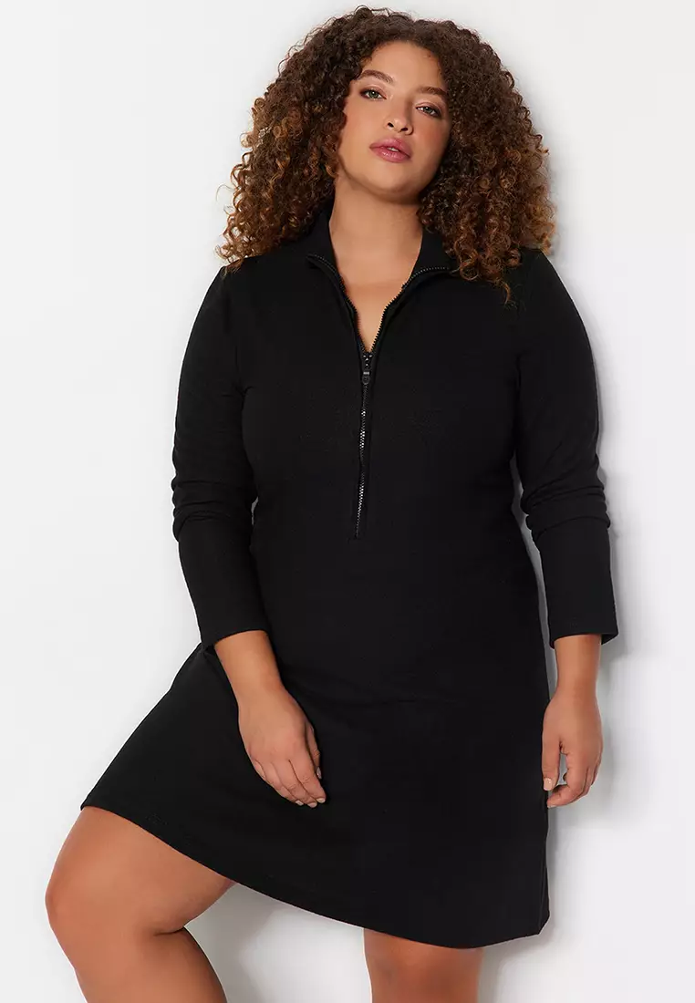 Jual Trendyol Plus Size Half-Zip Dress Original 2025 ZALORA