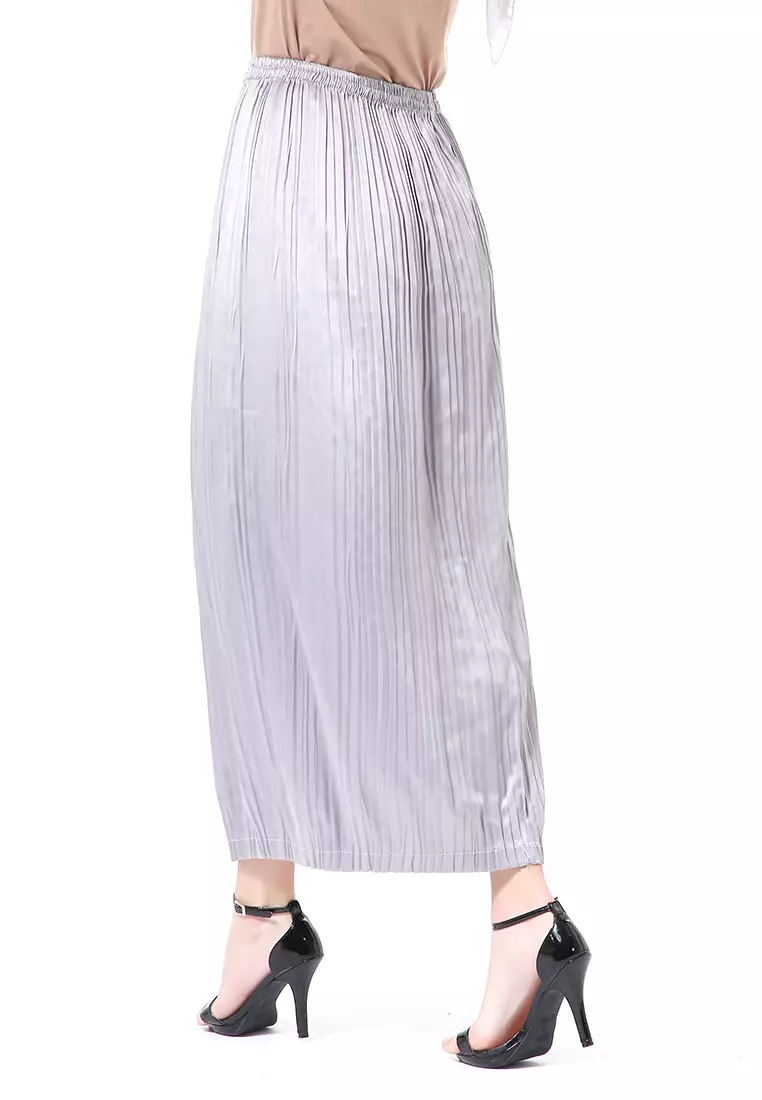 Angely Rok Plisket Rubbery Waist Fashion Wanita Simple - Silver