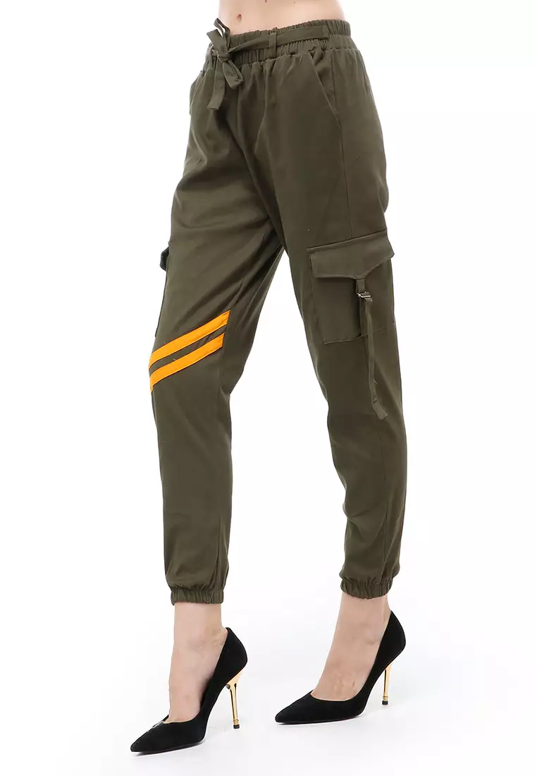 Jourel Celana Panjang Kasual Wanita Jogger Cargo Pants Style Knee Line Material Combed twell Stretch Premium ORIGINAL - Army Green