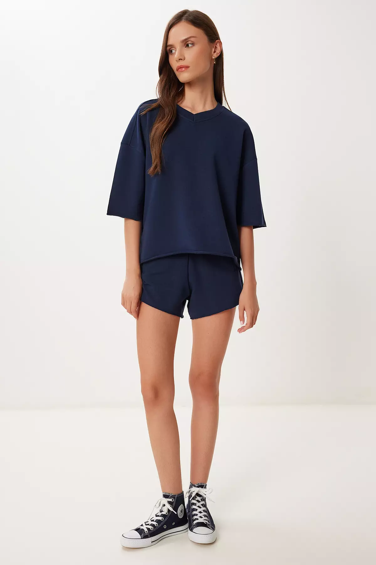 Women's Navy Blue Comfortable Stretchy Knitted Bottom-Top Set Ub00402