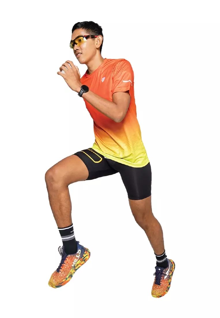 Tiento Baju Lari Ringan Jersey Running Anti UV Pria Dry Fit Lengan Pendek Airlite Yellowflame