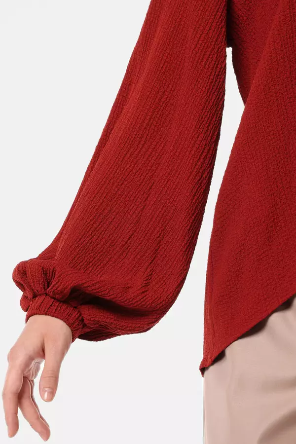 MINIMAL - Tricledot - Blouse V-Neck Lengan Balon - Red Colour Red