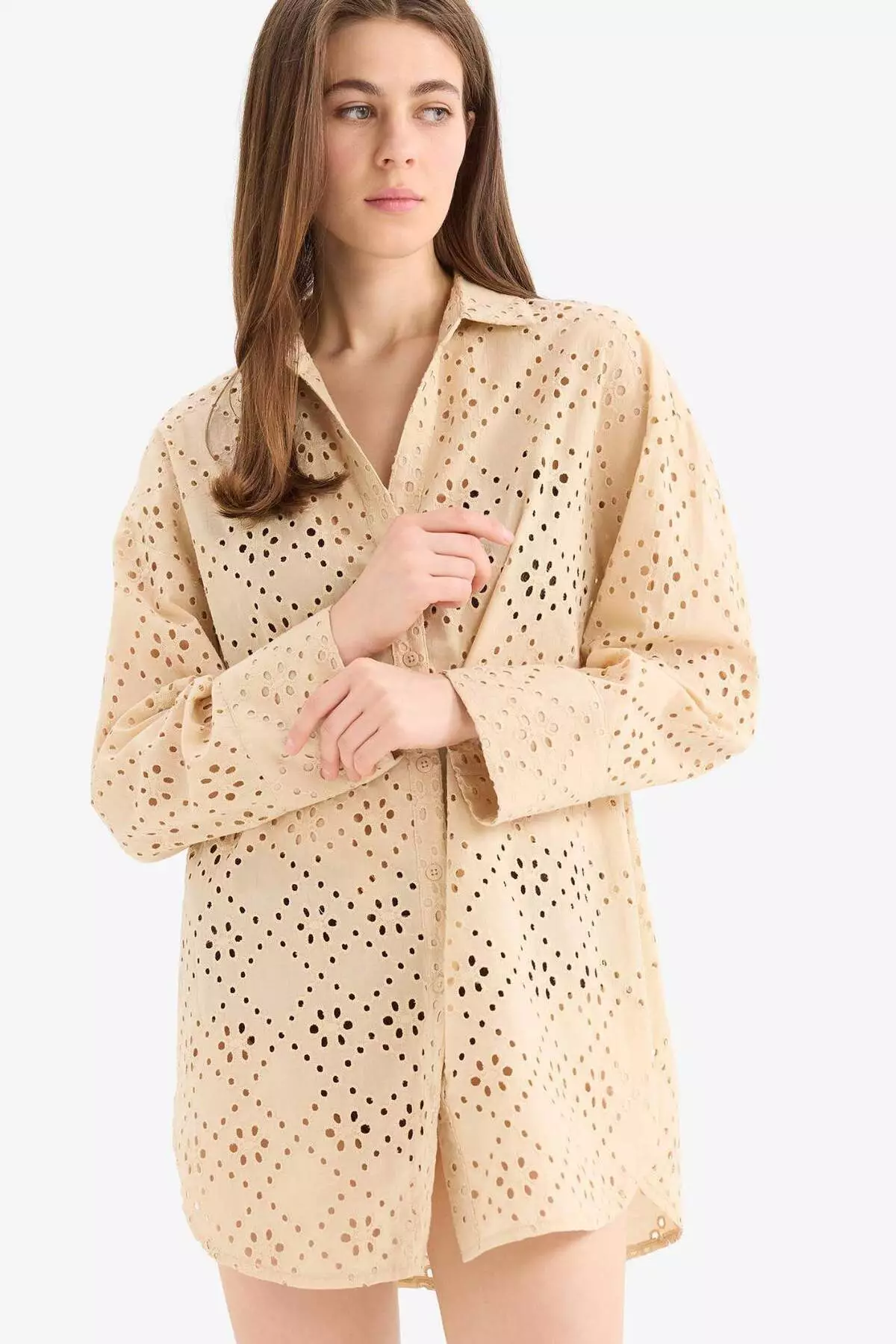 Regular Fit Cotton Brode Beach Shirt-Fall in Love C0506Ax25Sm