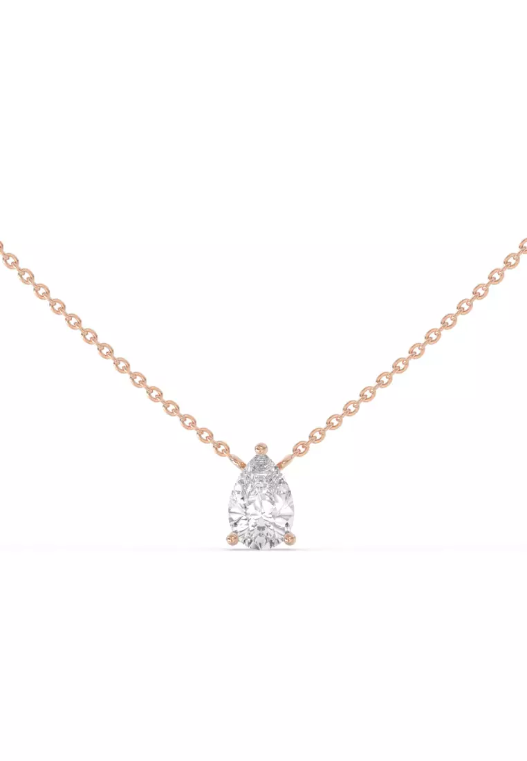 Minimalist Lab Grown Diamond Pear Solitaire Pendant Necklace in 14K Rose Gold D/E-VVS/VS (0.54ct TDW)