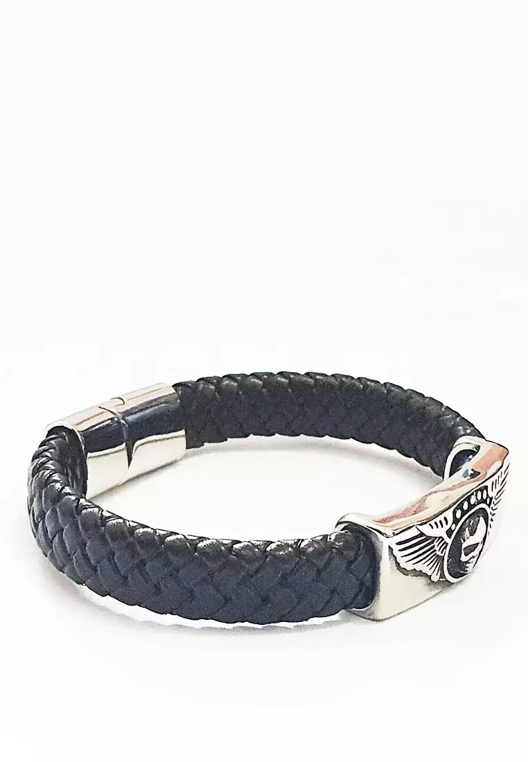 Braided Skull On Wings Bracelet