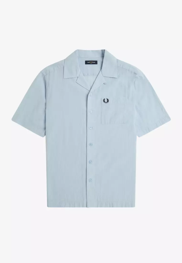 Fred Perry M7762 Lightweight Texture Revere Collar Short Sleeve Shirt (Light Smoke)