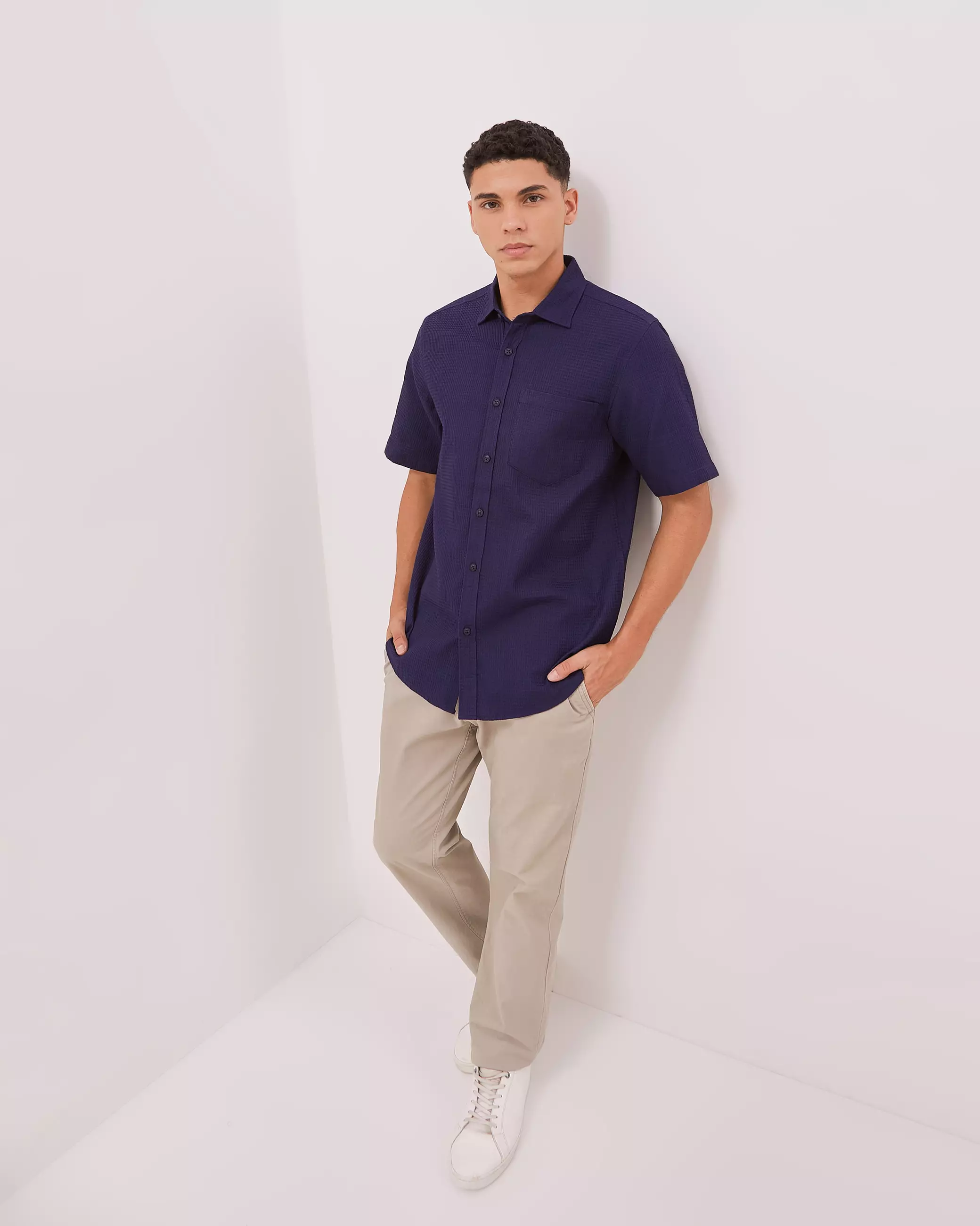 AMK Kemeja Polos Pria Lengan Pendek SHS Jackson Ss Navy Blue