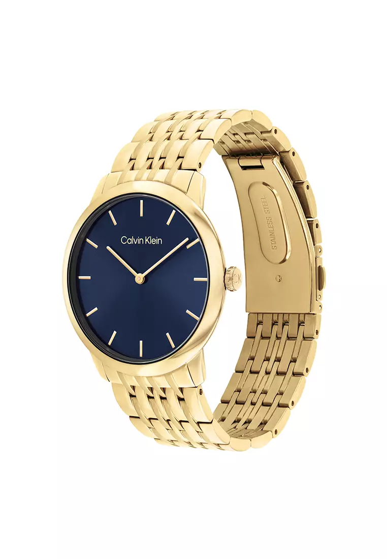 Unisex Ionic Thin Gold Plated Steel Bracelet and Blue Dial Quartz Basic Slim Watch - CK25300007