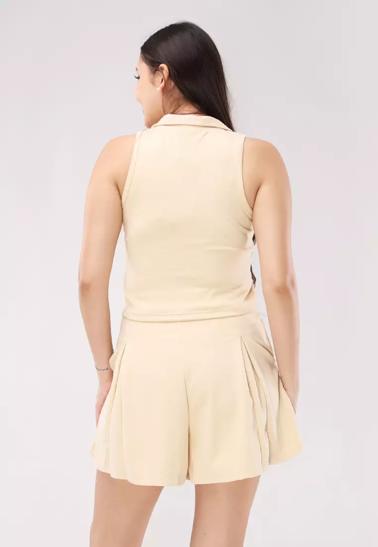 Cotton Spanrib Knits Sleeveless Terno Skort