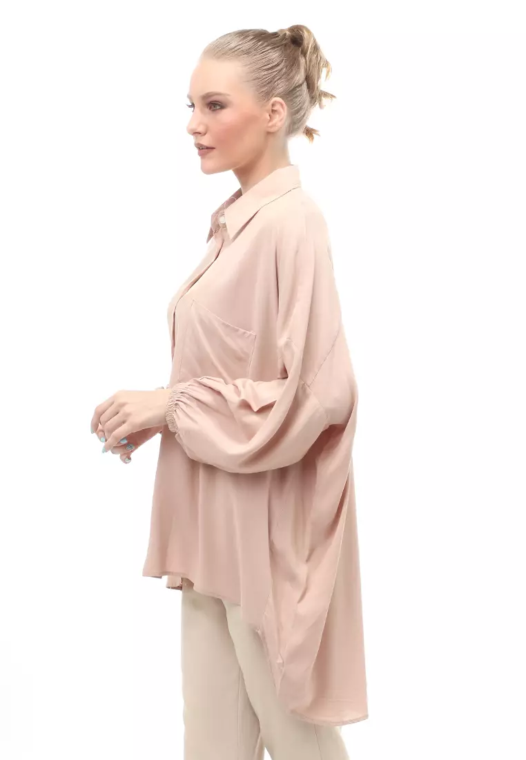 Kemeja Oversize Lengan Puff Front Button Opening Motif Solid Regular Fit - Milo