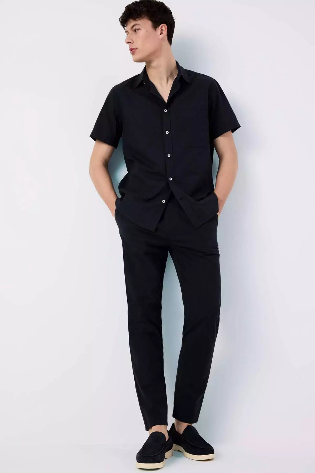 100% Cotton Regular Fit Summer Polo Collar Linen Look Short Sleeve White Shirt D7551Ax25Sp