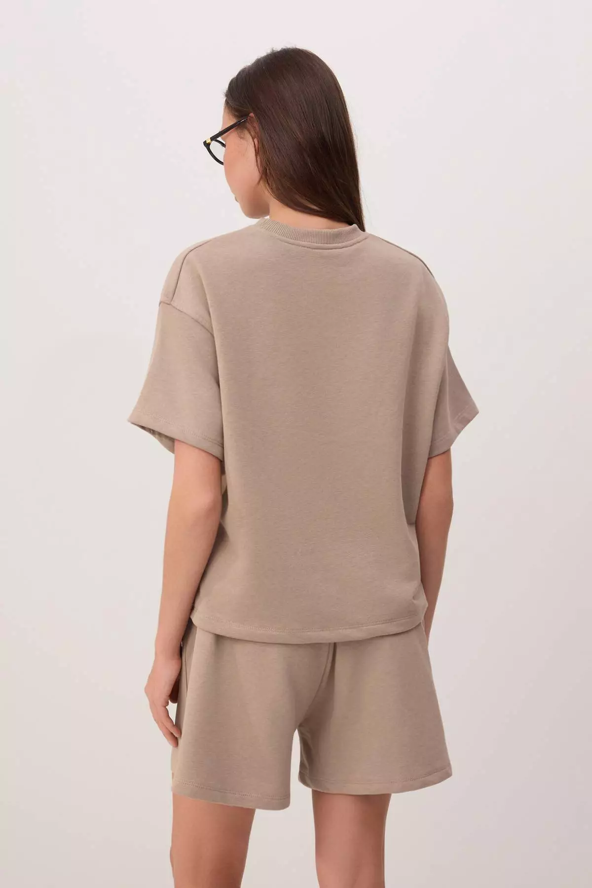 Mink Oversize Low Sleeve Short Sleeve 2 Thread Combed Cotton Knitted Bottom-Top Set Twoss26Au117