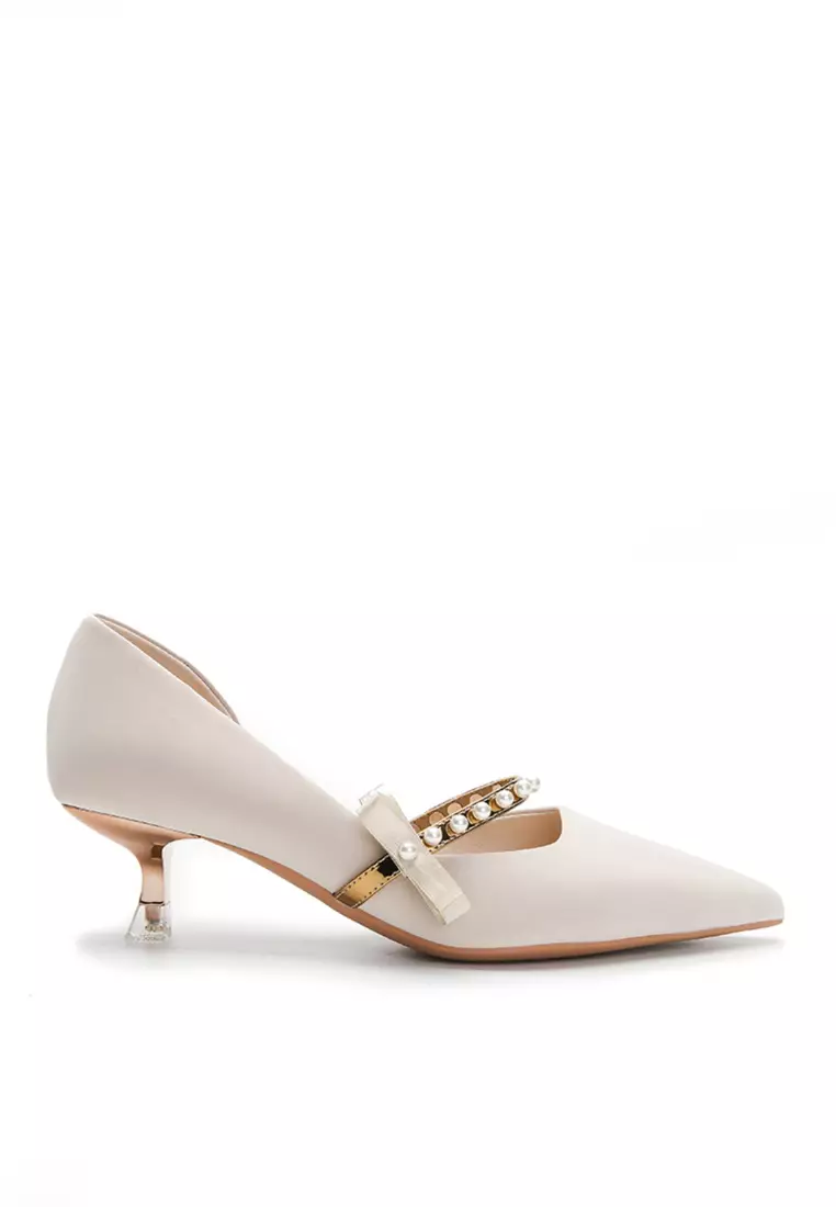 Discount on Twenty Eight Shoes  shoes - SKU: VANSA Pearl Bow D'orsay Mid Heel Shoes VSW-H33915