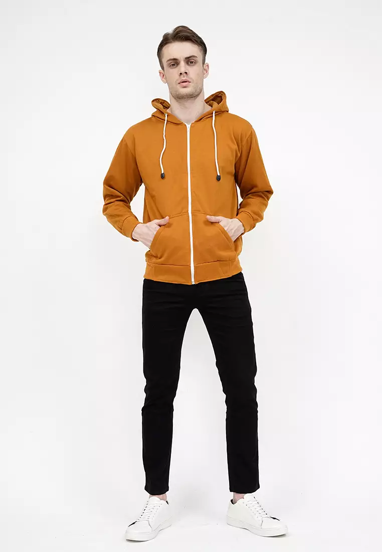 Jaket Polos Hoodie Zipper Sweater Warna mustard