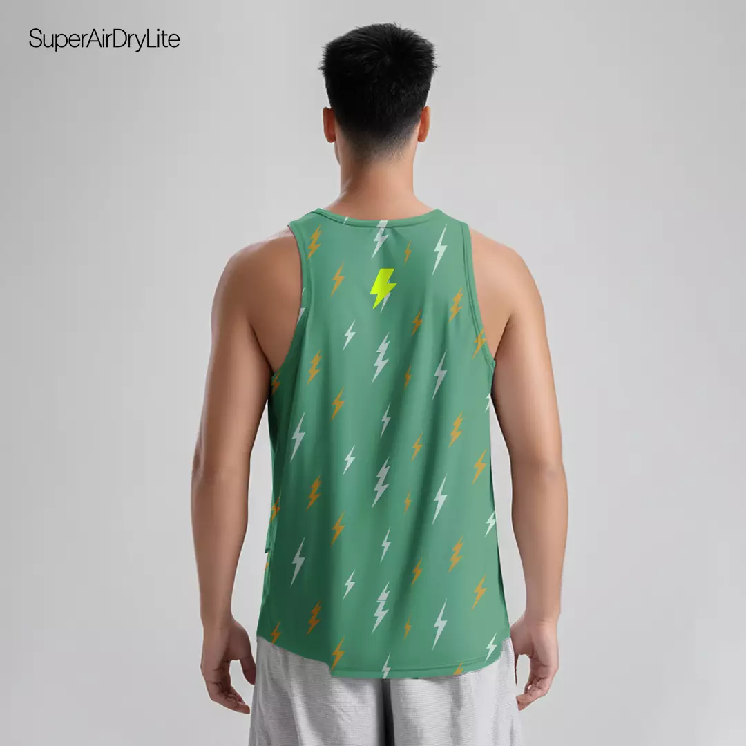 MSB08 kaos singlet olahraga pria dry fit superairdrylite TdBolt "lighting rain" hijau