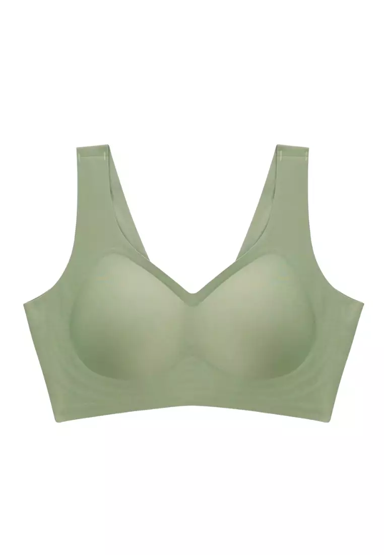 Premium Amaya Plus Size Seamless Wireless Support Bra in Green