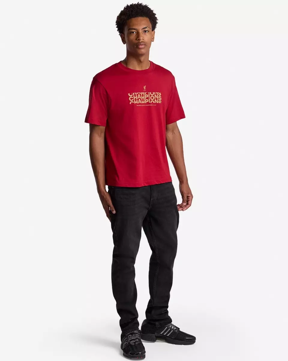 Liverpool FC Mens Champions Text Tee Redred - Official LFC T Shirt Original Pria