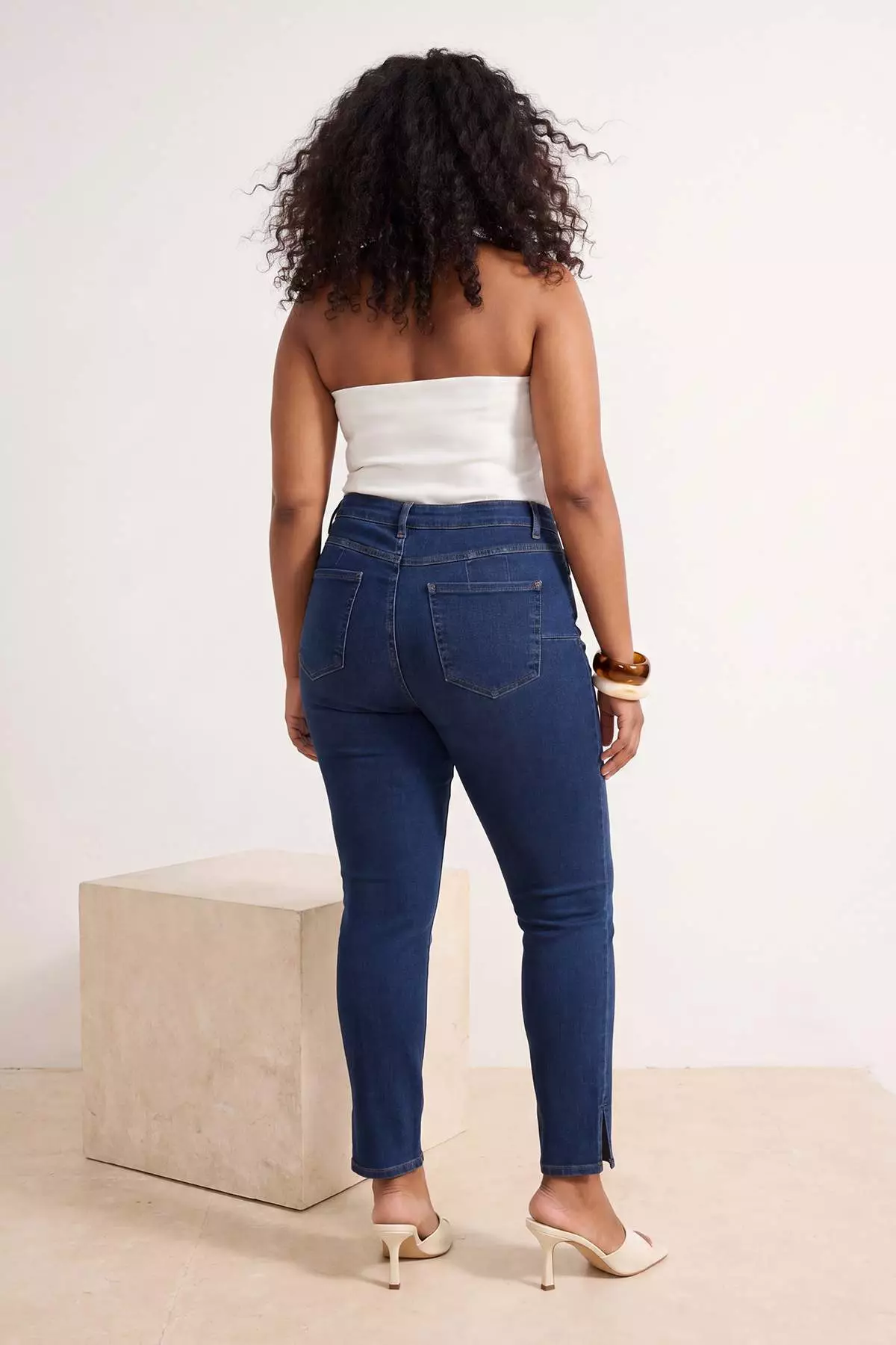 Blue High Waist Extra Stretchy Push Up Slit Ankle Length Skinny Jeans Tbbss26Cj00048