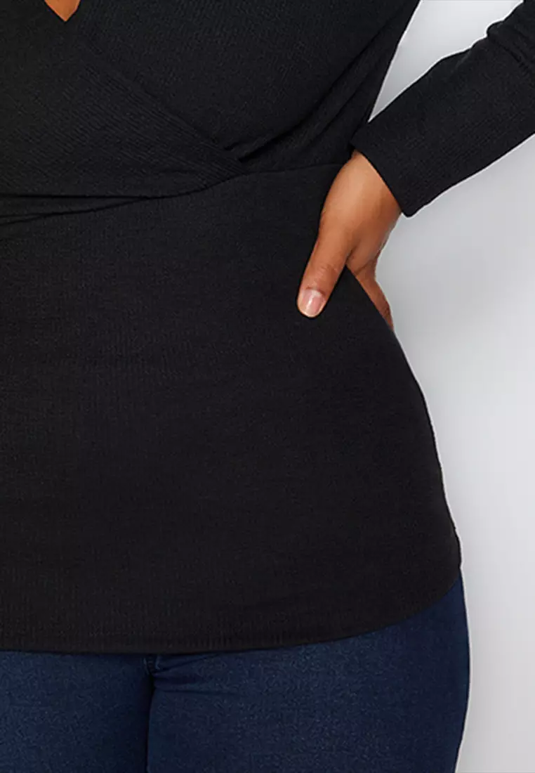 Plus Size Double-Breasted Crimson Knit Top