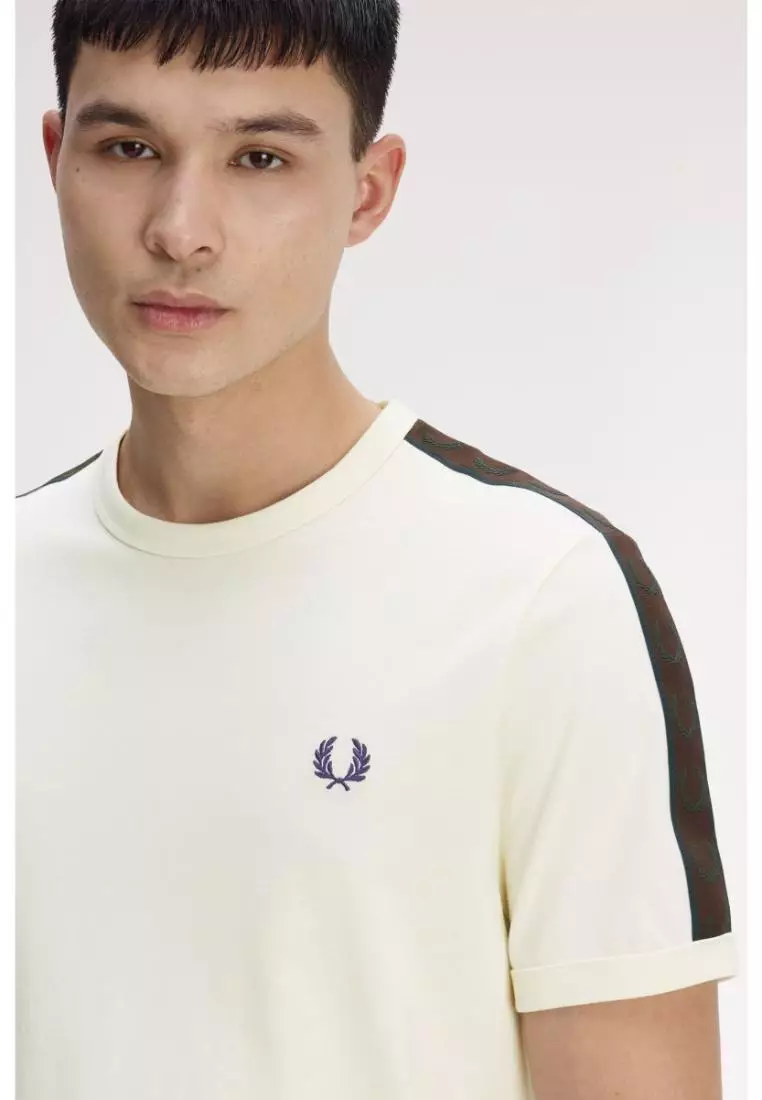 Fred Perry M4613 Contrast Tape Ringer T-Shirt (Ecru / Burnt Tobacco)