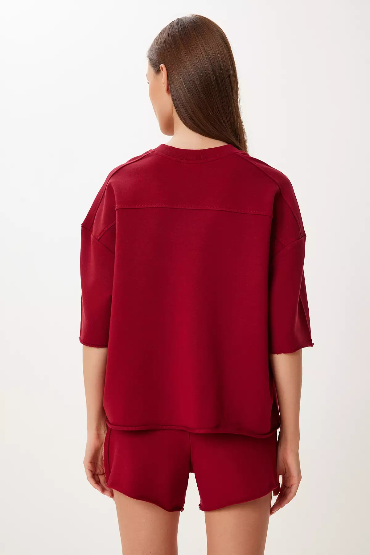 Women's Burgundy Comfortable Stretchy Knitted Bottom-Top Set Ub00402