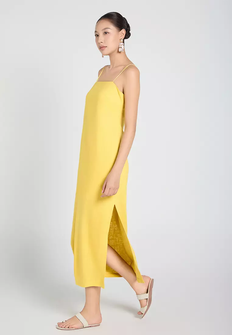 Linen Spaghetti-Strap Pencil Dress