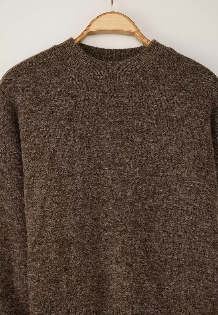 Mink Alpaca Wool Blended Premium/Special Yarn Wide Fit Basic Knitwear Sweater