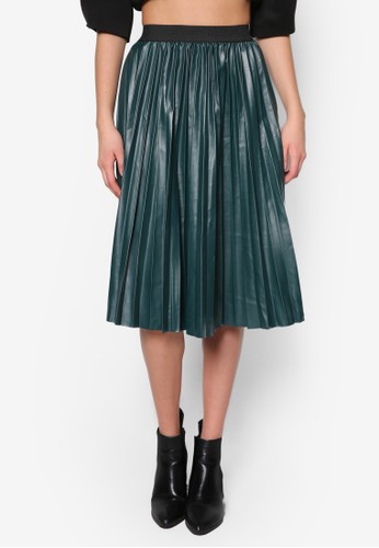 仿皮褶飾及膝短zalora時尚購物網的koumi koumi裙, 服飾, 服飾