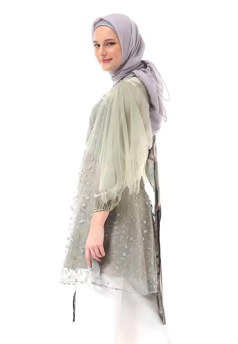 Ivona Long Tunik Motif Batik Atasan Wanita Series Couple Regular Fit - Sage Green
