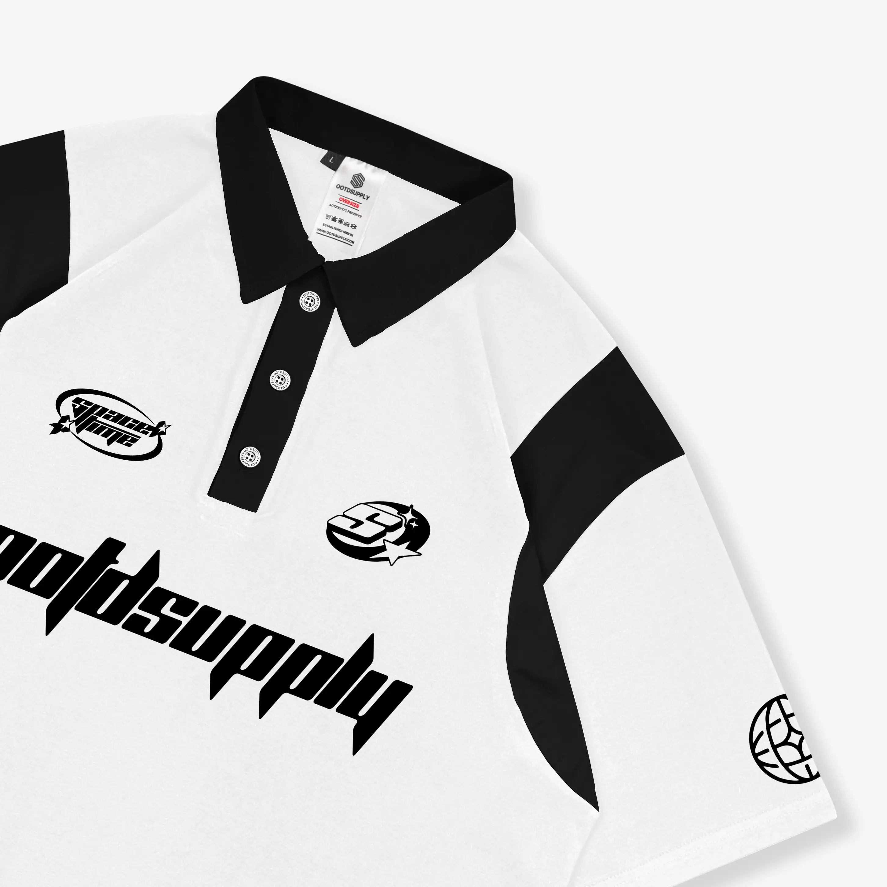 OOTDSUPPLY Oversize Rugby Polo Shirt OOTD Space Time Combination | Kaos Polo Pria dan Wanita OVZ-PSR028