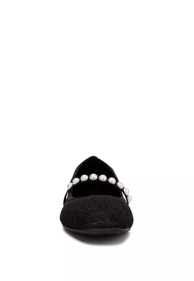 Black Pearl Embellished Ballerina Flats