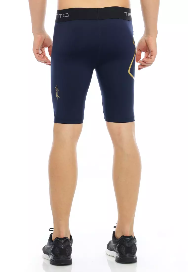 Tiento Baselayer Leging Celana Pendek Ketat Olahraga Pria Legging Sport Short Pants EXO Series Navy Gold Men