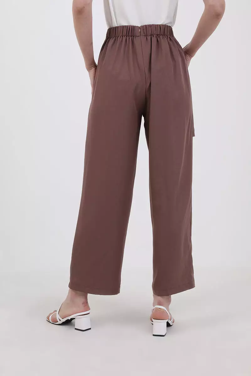 Celana Bahan Sofia Reva Layer Pants Dark Brown