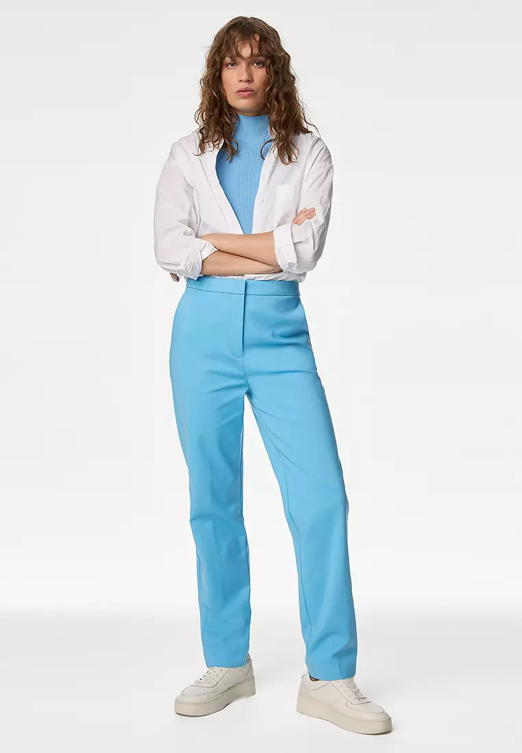 Cotton Blend Slim Fit Ankle Grazer Trousers