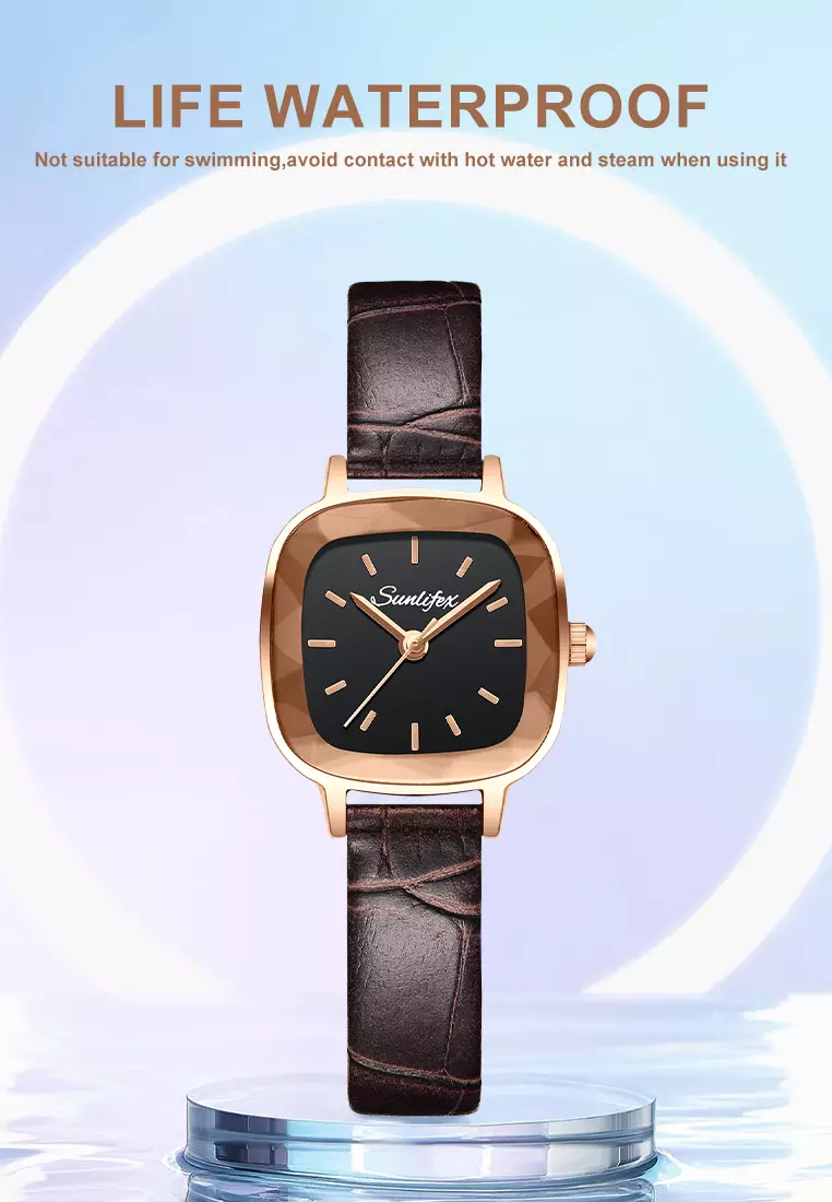 Jam Tangan Wanita 8003 Kuarsa Santai Anggun Jam Wanita Kecil Tali Kulit Jam Tangan Cewek brown