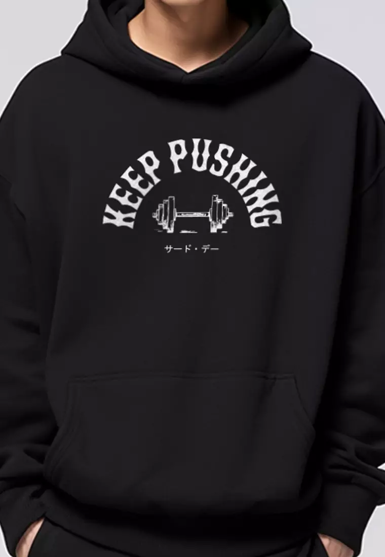 MOB10 Hoodie Oversize ScubaLux "keep pushing" hitam