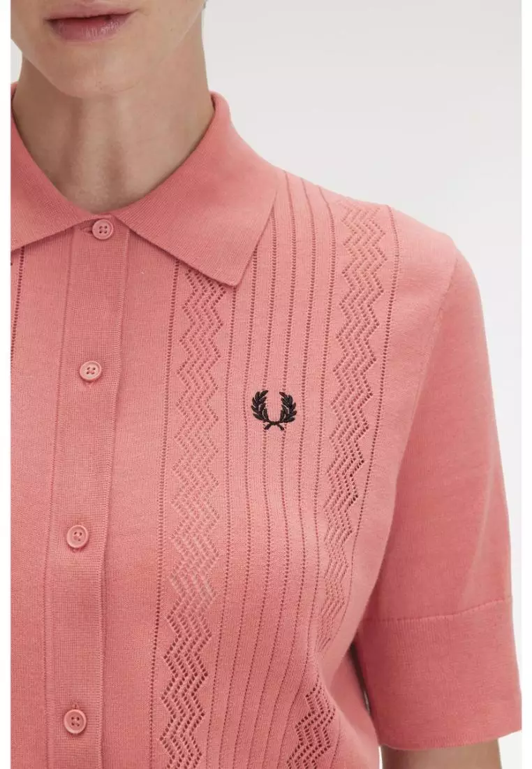 Fred Perry K9133 Pointelle Detail Knitted Shirt (Putty Pink)