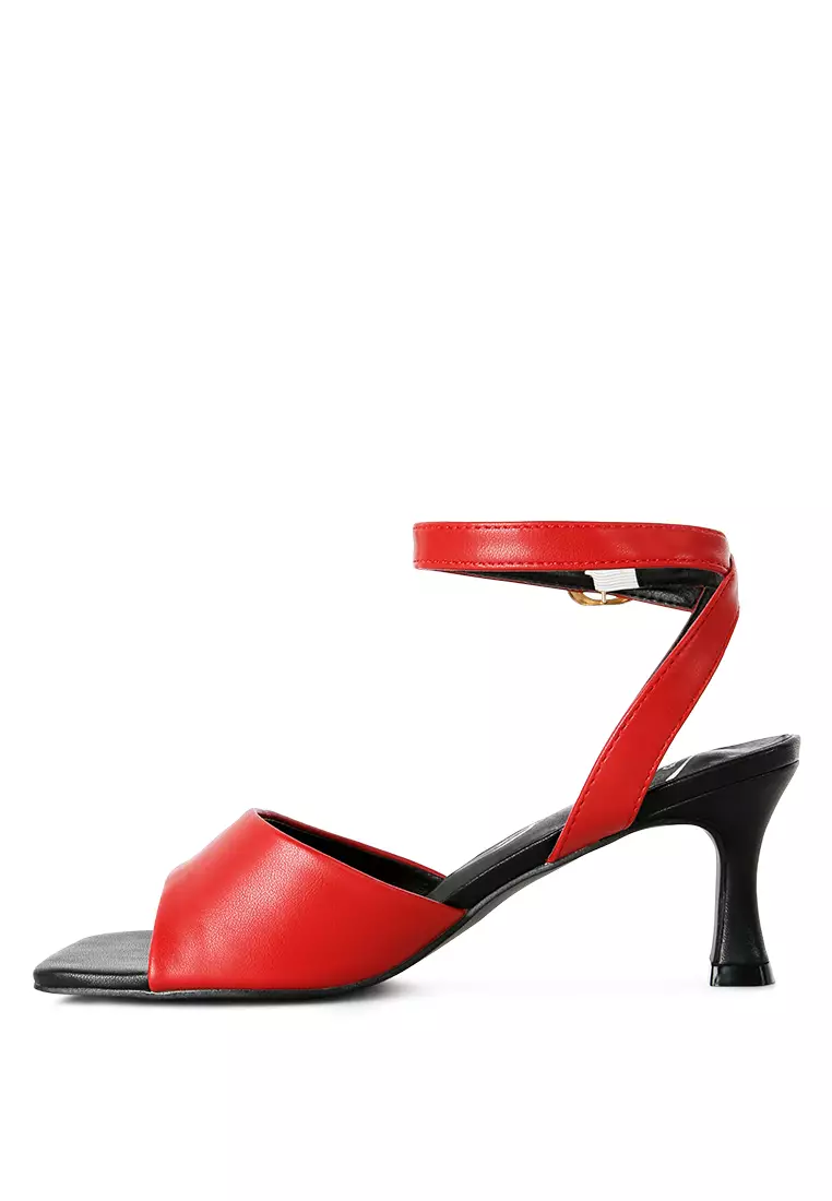 Red ankle tie sandals hot sale
