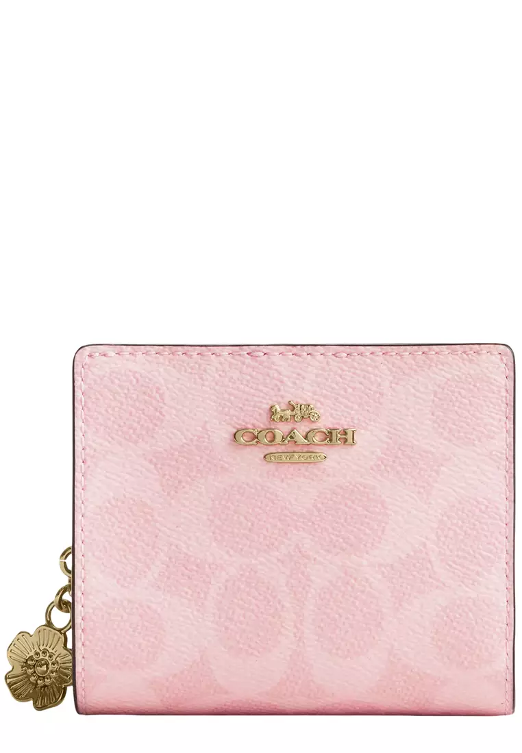 Buy Coach Snap Wallet In Signature Canvas With Charm - Powder Pink