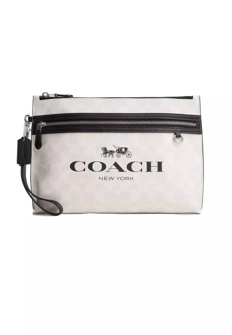 COACH Carry All Pouch In Signature Canvas Chalk Black Multi CP198