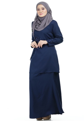 Buy Briona Kurung with Asymmetry Pleated from Ashura in Navy only 200