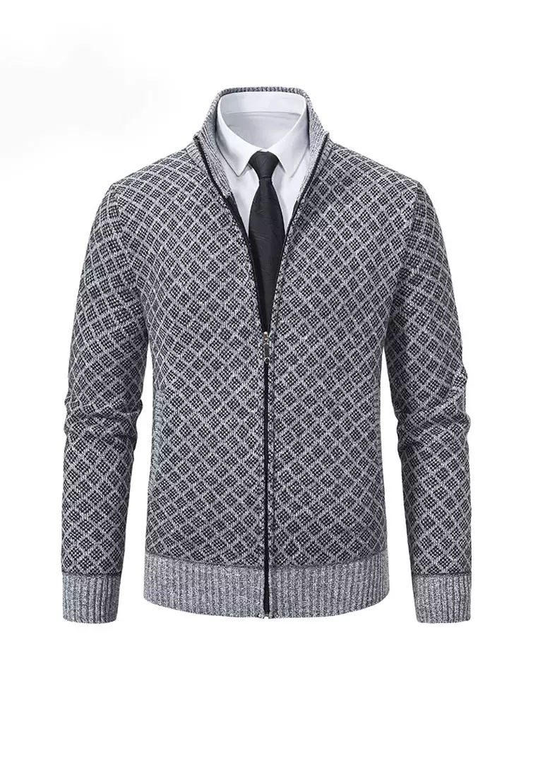 VANSA Fashionable Plaid Knitted Jacket VCM-Kw-228-6967
