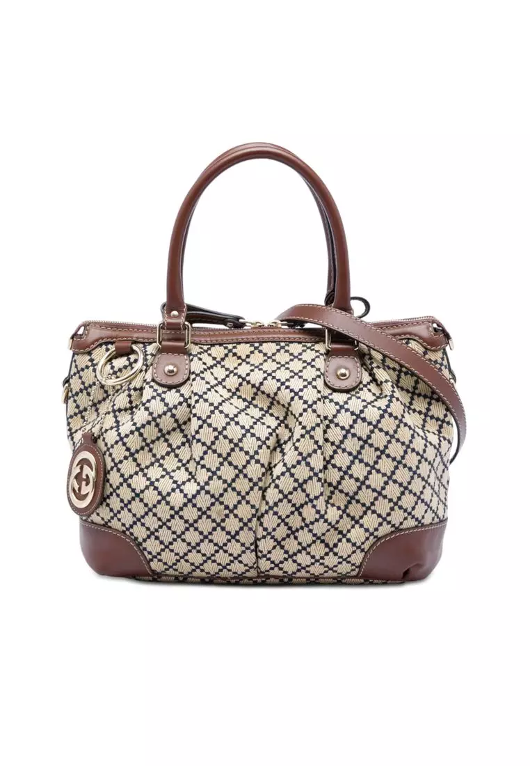 Buy Gucci Pre-Loved Gucci Diamante Canvas Sukey Satchel Online