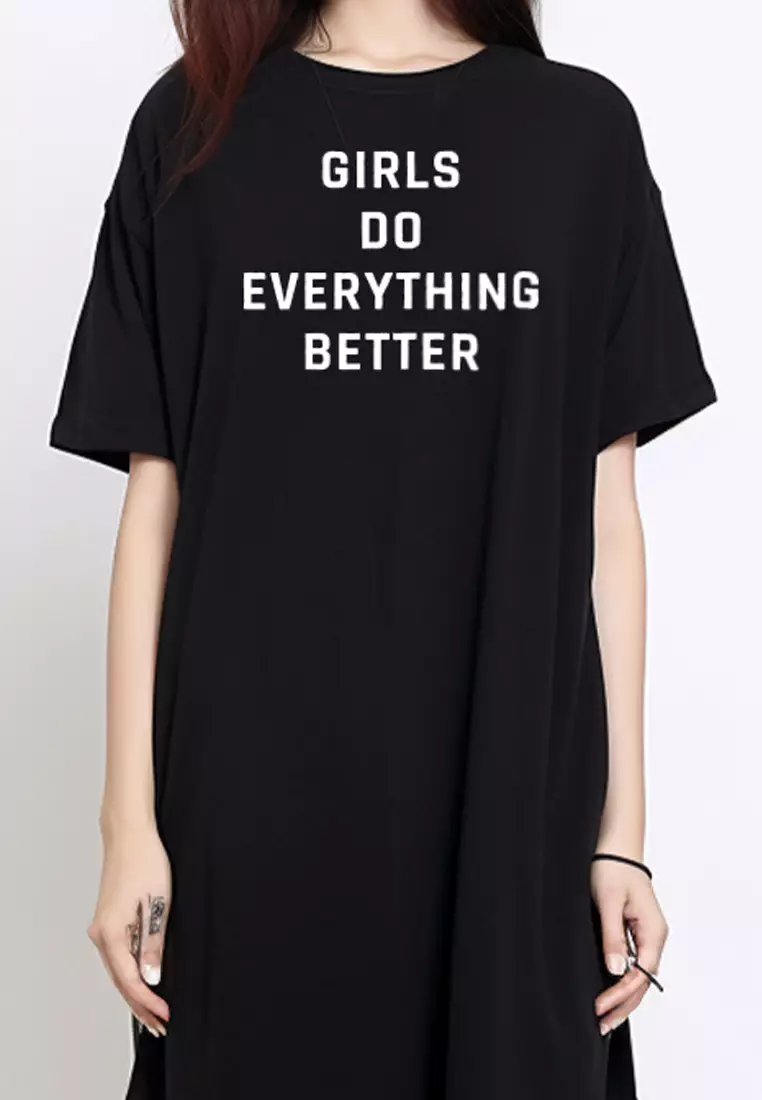 LTE94 long dress kaos korean style casual girls do everything better hitam