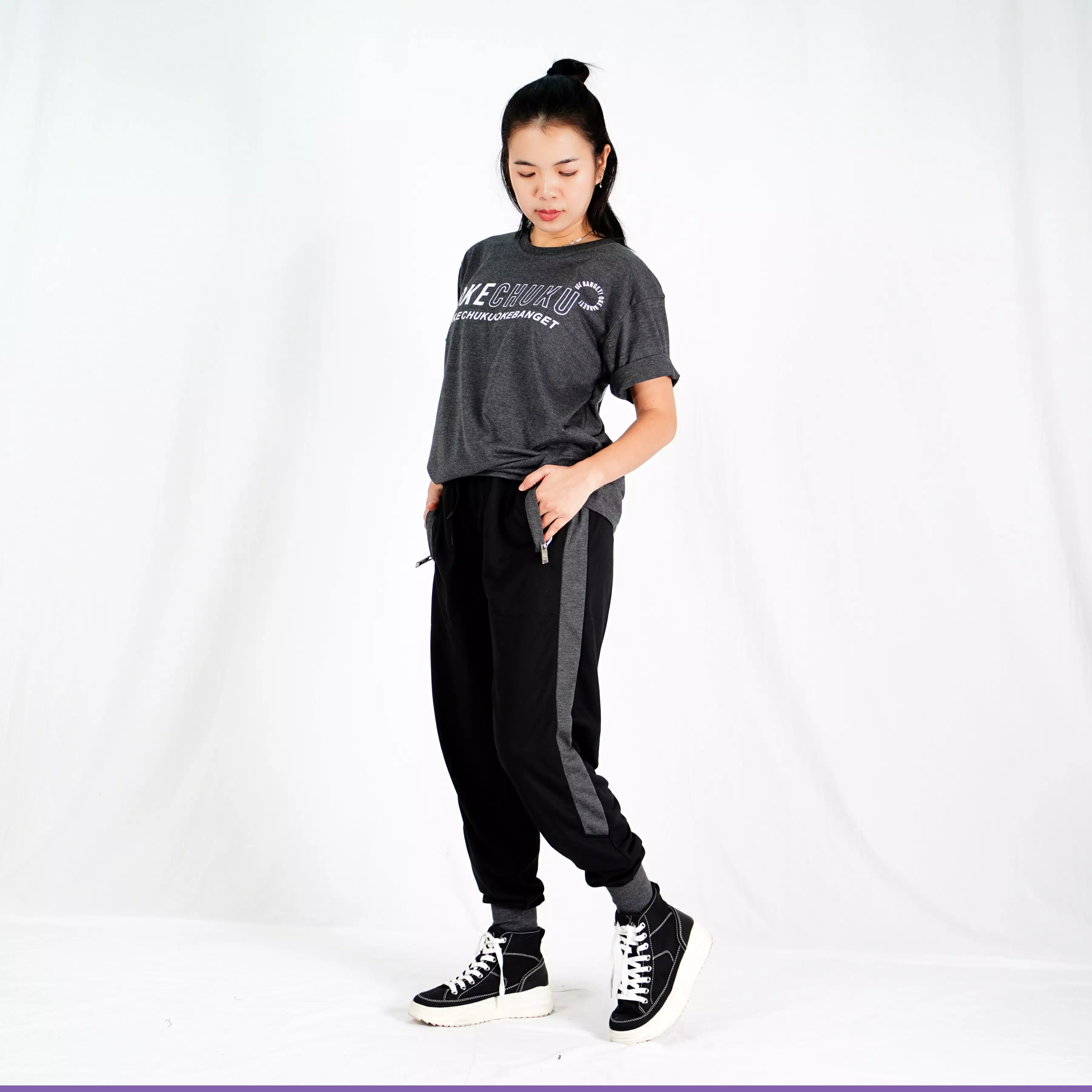 KURT Celana Panjang Training Olahraga Wanita Jogger Pants Sweatpants - HITAM