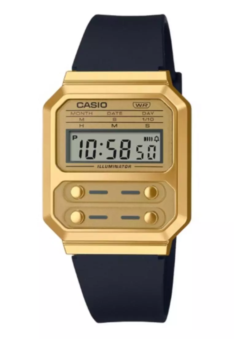 Gold dial on sale black strap watch